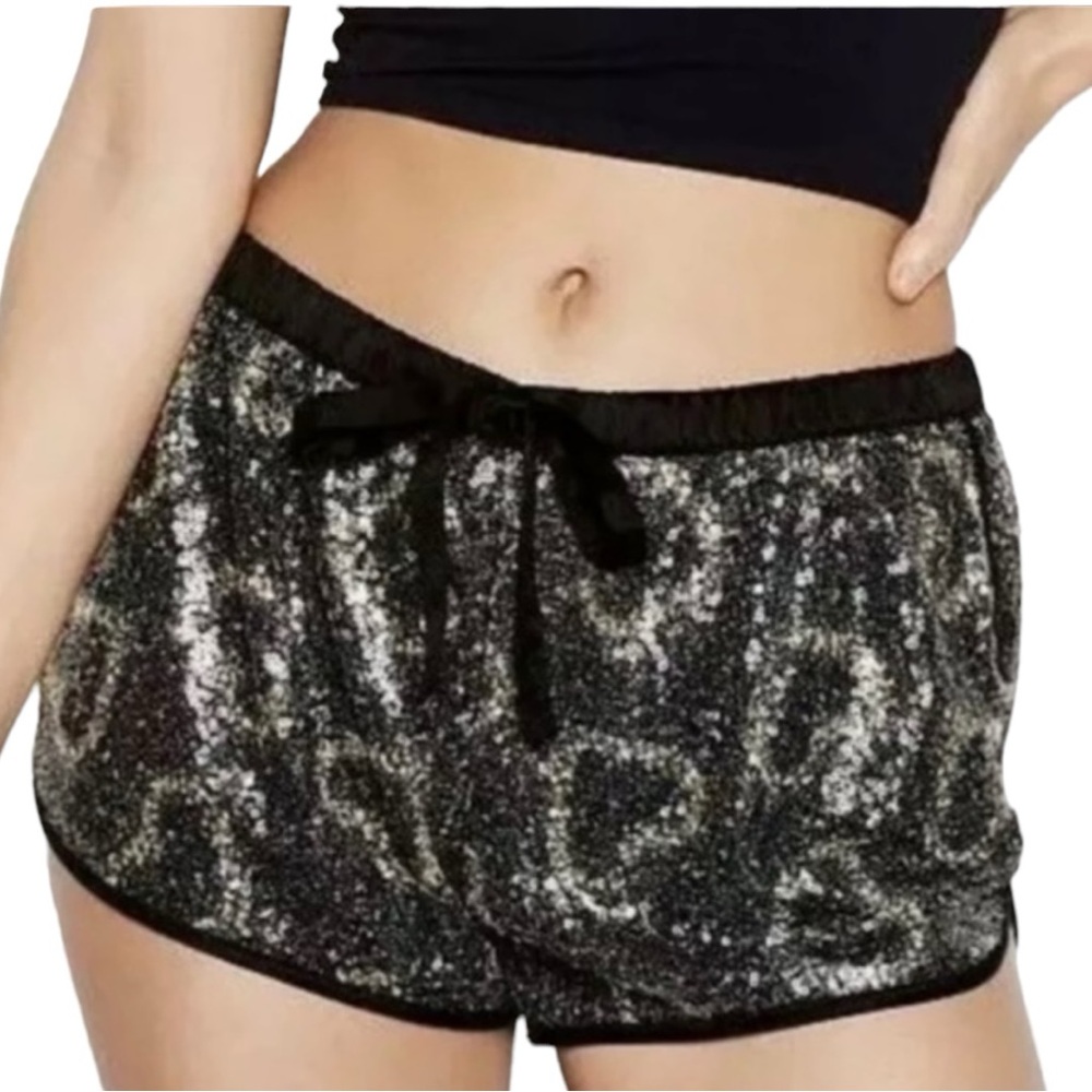 Victoria’s Secret Women’s Y2K Sequins Heart Black Lounge Shorts Sz XS